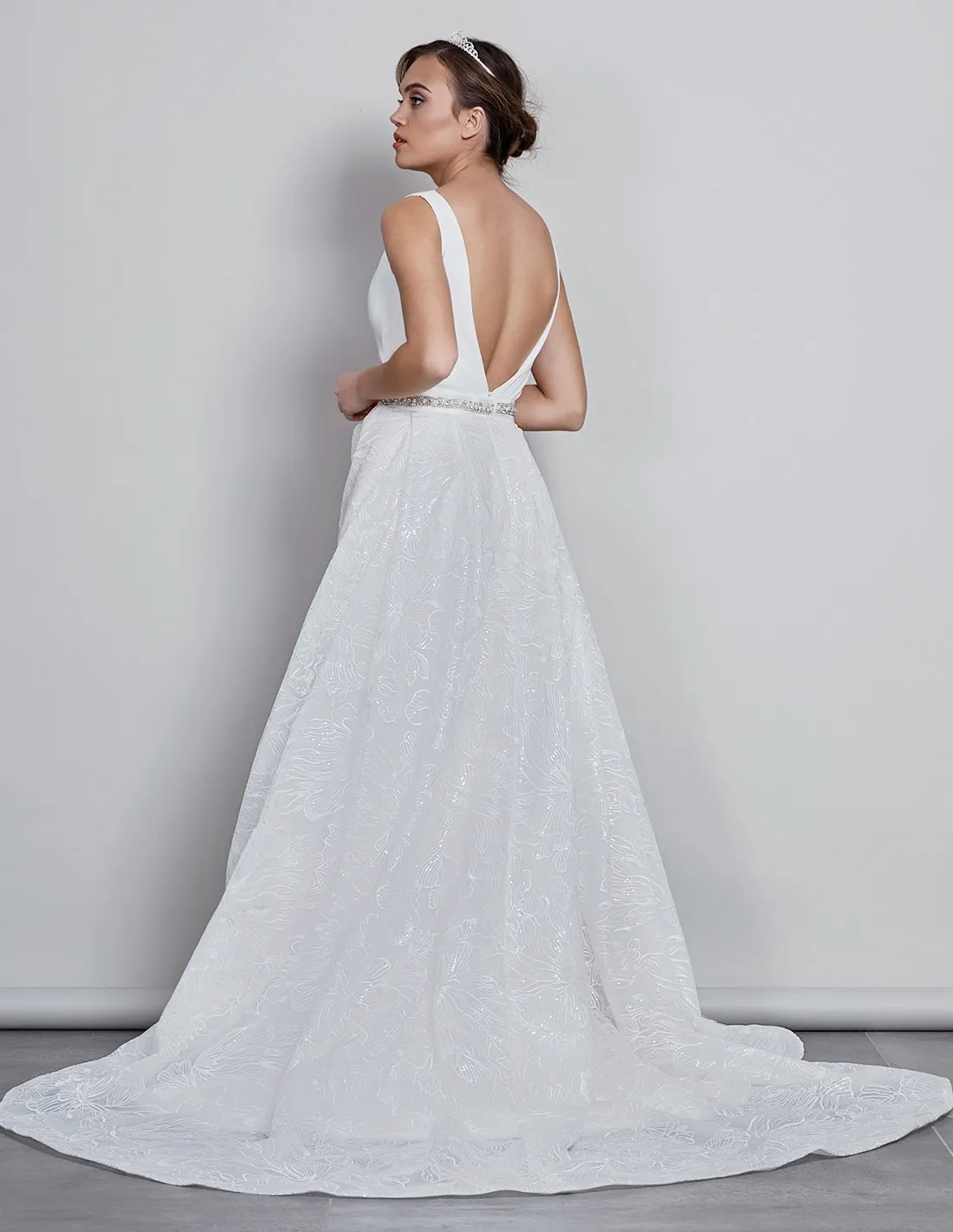 ROSA - abito da sposa a sirena liscio con gonnellone staccabile di tulle ricamato