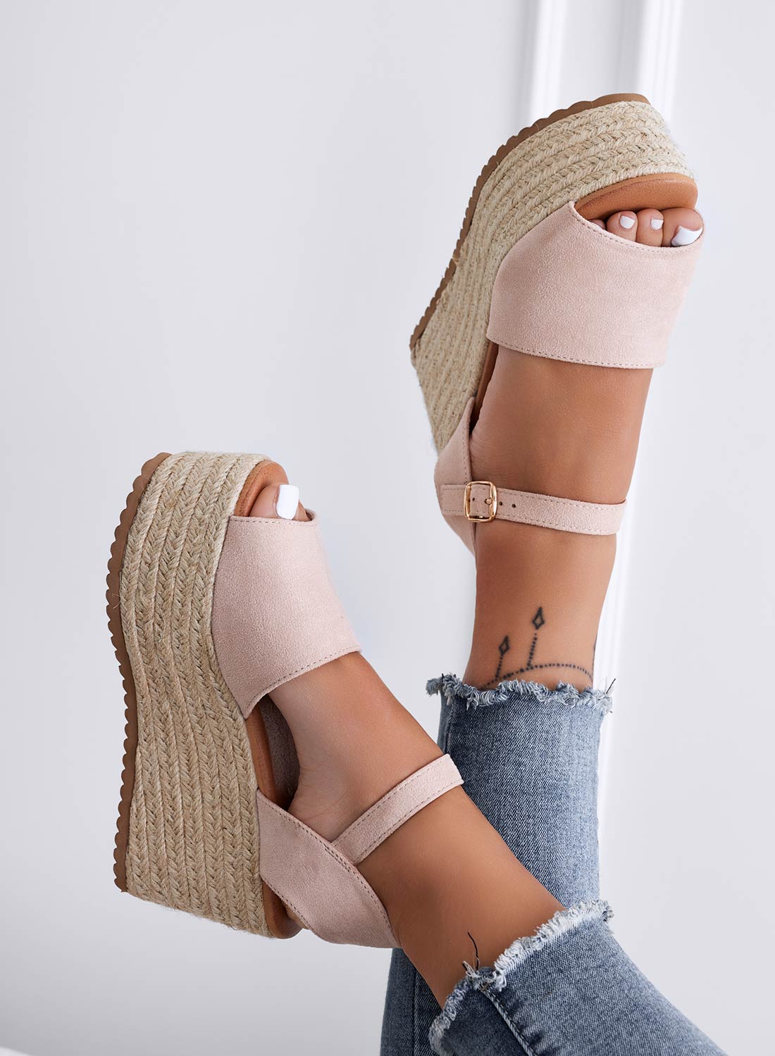 ROXIE - Sandali espadrillas beige scamosciate con zeppa