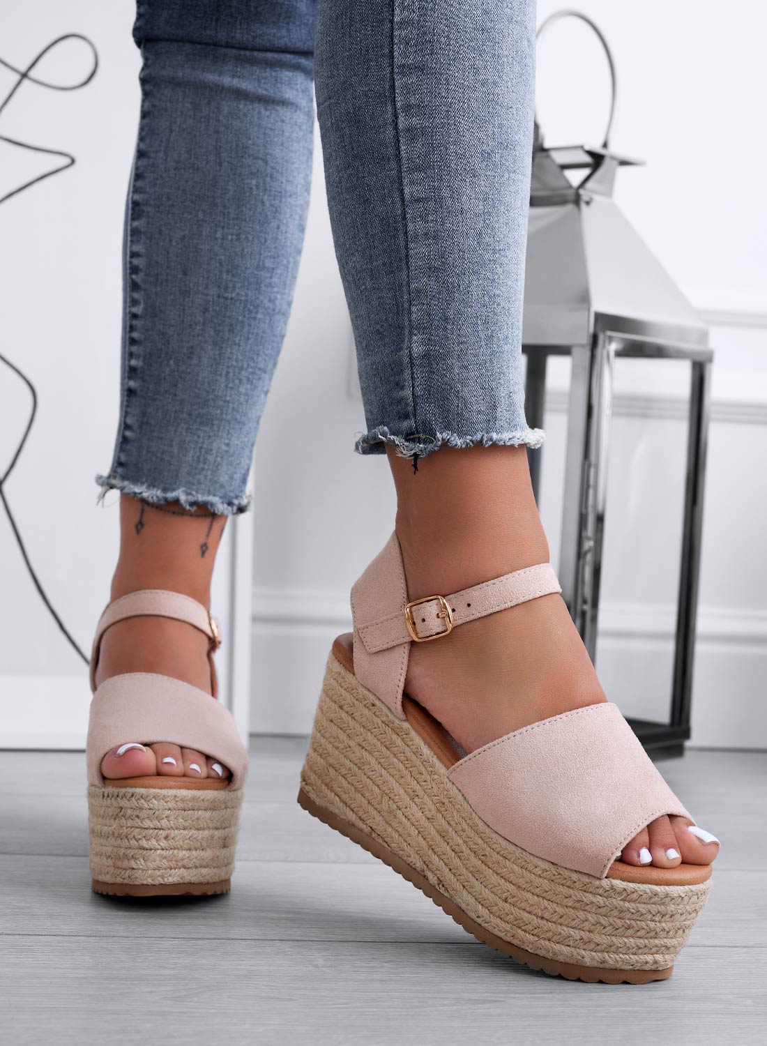 ROXIE - Sandali espadrillas beige scamosciate con zeppa