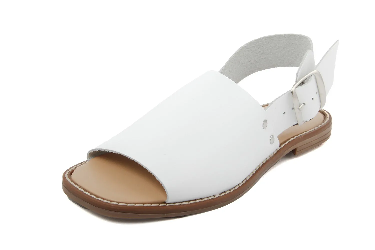 Sandalo flat in vera pelle Made in Italy Donna colore Bianco