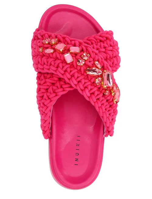 Sandalo Inuikii in tessuto crochet fucsia