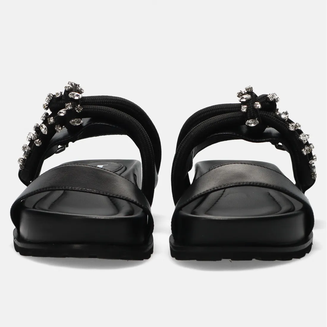 Sandalo platform Jeannot nero in pelle con corda e strass