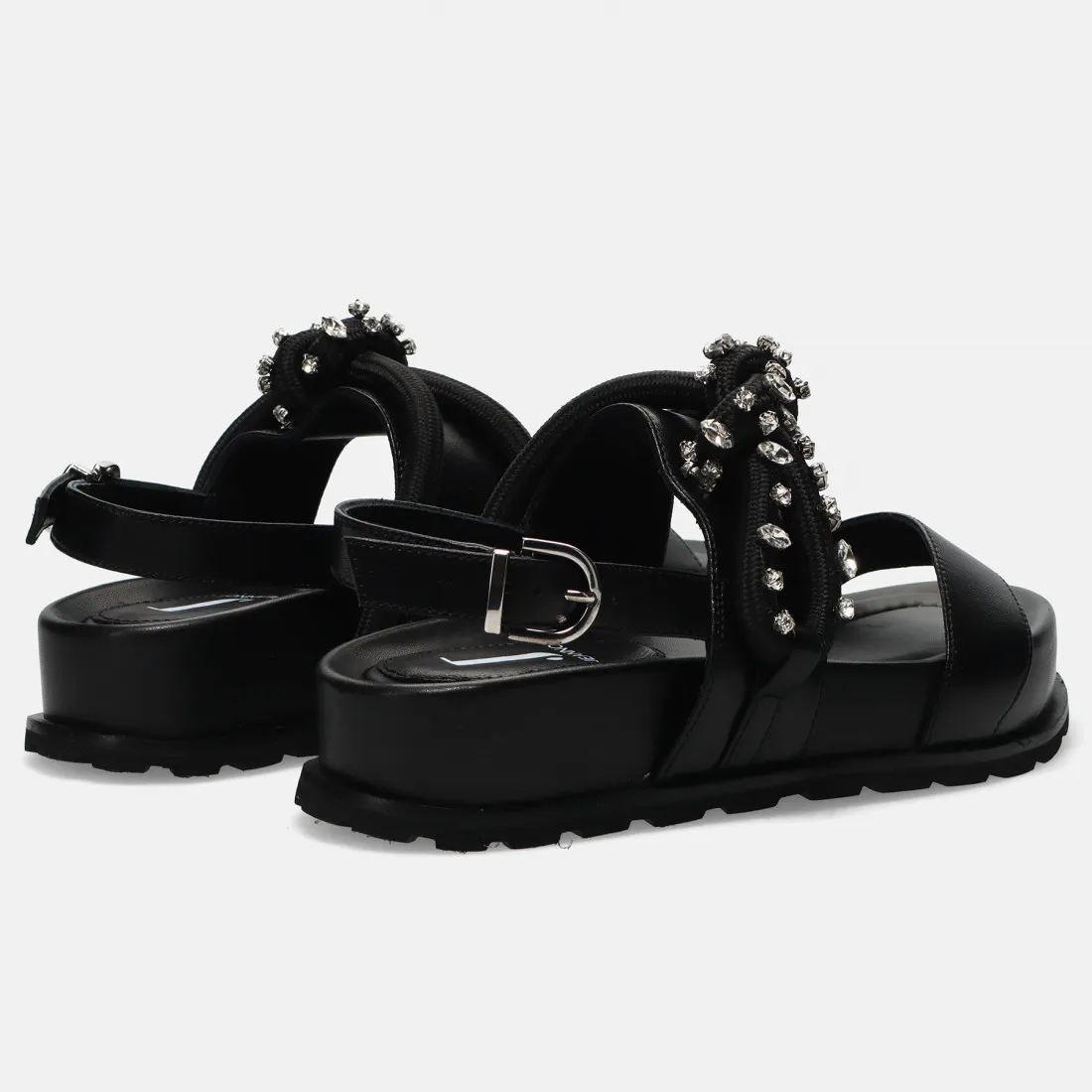 Sandalo platform Jeannot nero in pelle con corda e strass