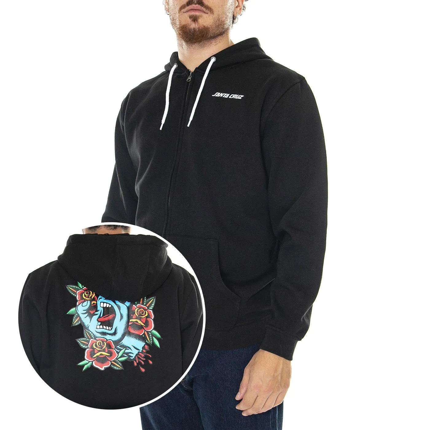 Santa Cruz M' Screaming Flash Zip Hood Black - Felpa con Cappuccio Uomo Nera    