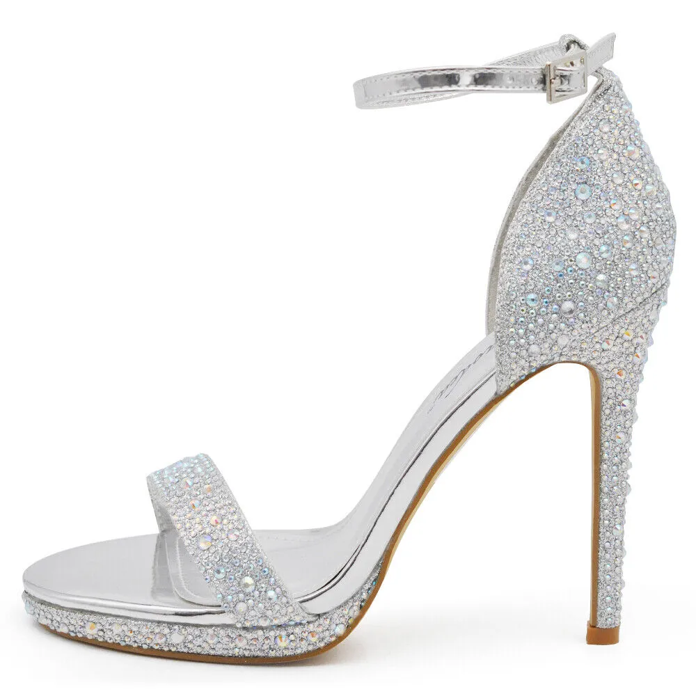 Scarpe Donna Sandali Gioiello Tacco Alto Plateau Cerimonia L7599 argento