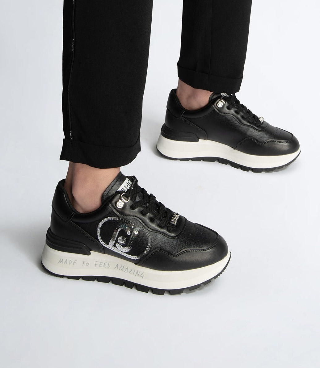 SNEAKERS NERA LOGO PAILLETTES