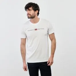 T-shirt bianca in cotone con maniche corte e logo a contrasto