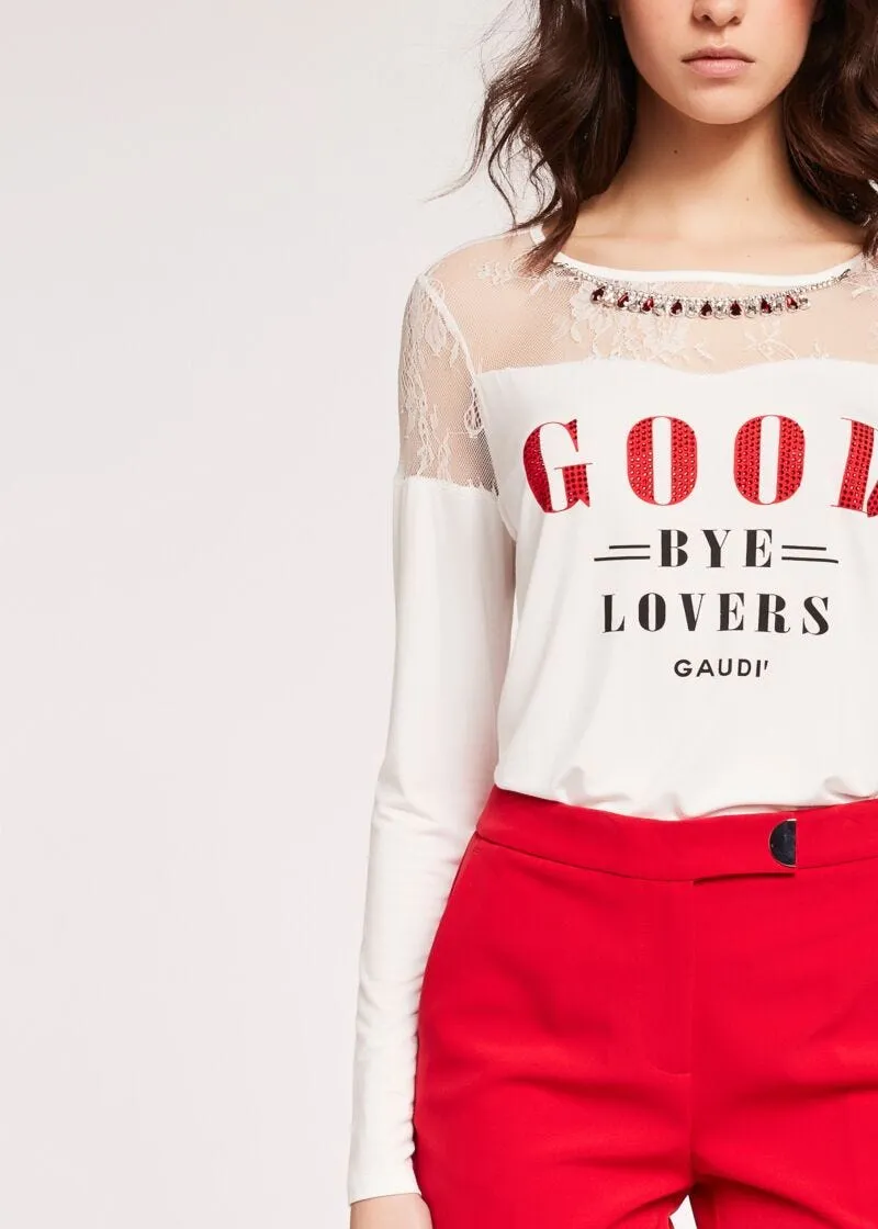T-shirt in viscosa con pizzo