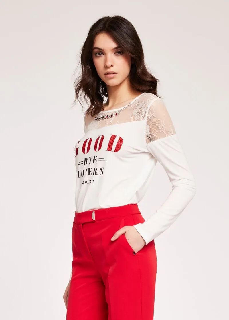 T-shirt in viscosa con pizzo