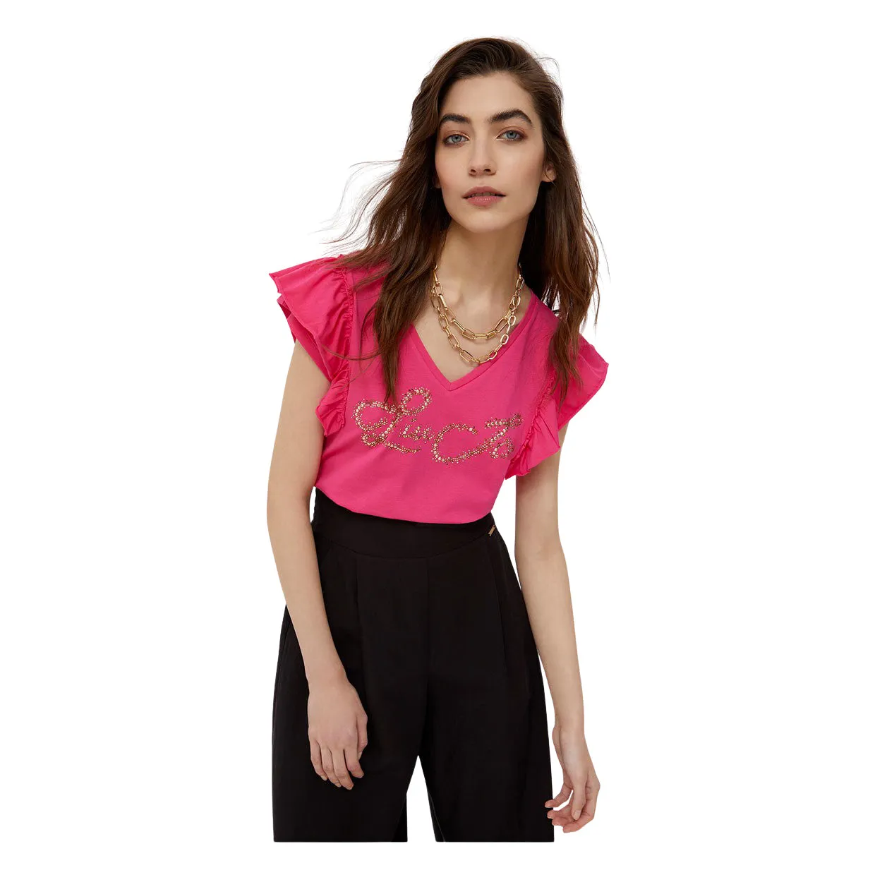 T-shirt Liu-Jo Ecosostenibile Volants Fucsia