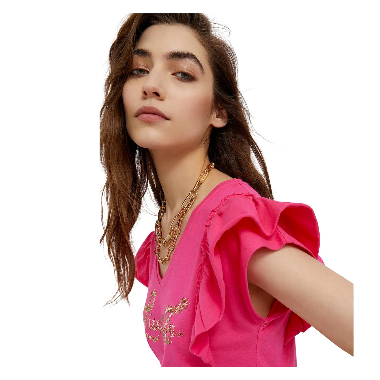 T-shirt Liu-Jo Ecosostenibile Volants Fucsia