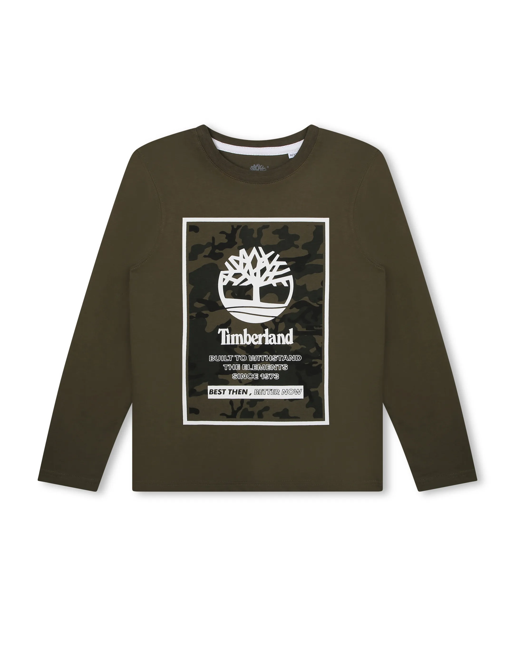 T-shirt manica lunga verde militare con maxi tab porta logo in fantasia camouflage 14-16 anni