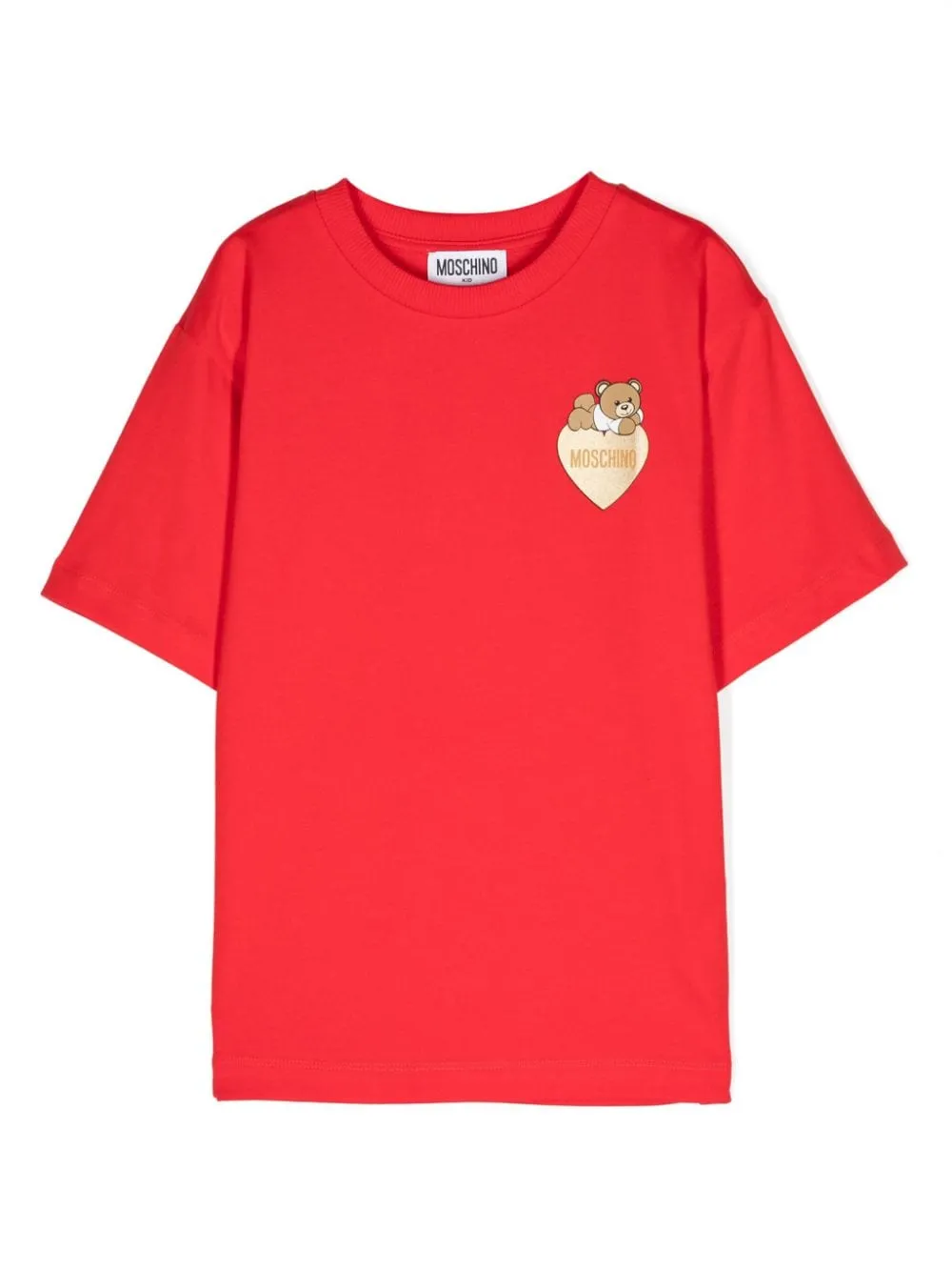 T-shirt per bambina Moschino Kids rosso con stampa Teddy Bear