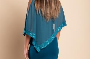 Vestito elegante con mantellina Arlet, petrolio