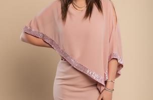 Vestito elegante con mantellina Arlet, rosa antico