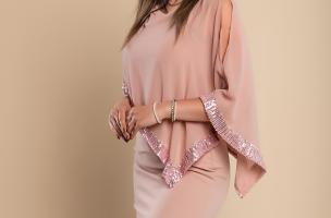 Vestito elegante con mantellina Arlet, rosa antico