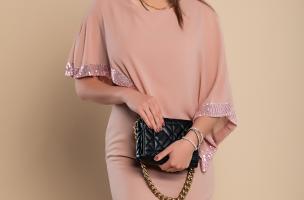 Vestito elegante con mantellina Arlet, rosa antico